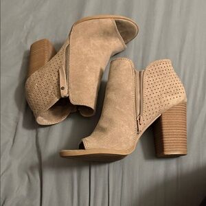 Tan Peep-Toe Ankle Boots